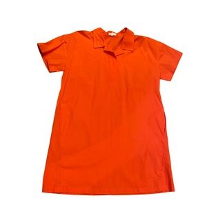 Eileen Fisher Xl Bright Red Orange Polo Dress cotton poplin